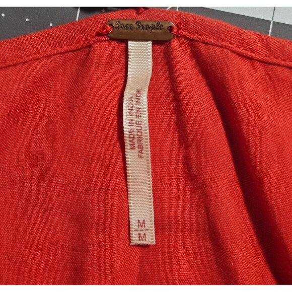 Free People Red Flower Embroidered Halter Dress Med Boho Summer Beachy Festival - Picture 4 of 14